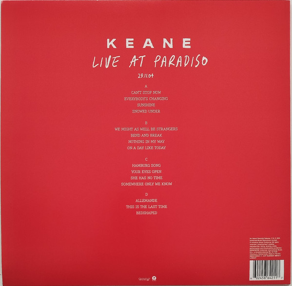 Keane - Live At Paradiso 29.11.(2 LP Red And White Vinyl) - Imagen 2