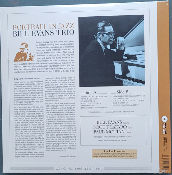 Bill Evans Trio – Portrait In Jazz (Clear Vinyl) - Imagen 3